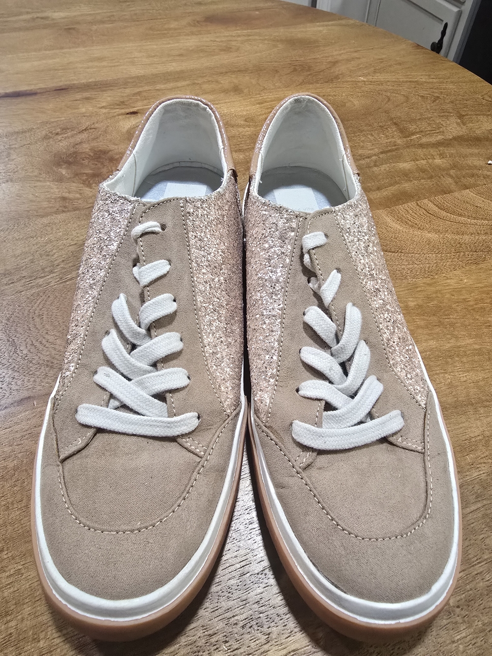 Women’s Sparkle Lace-Up Casual Sneakers - Beige Pink